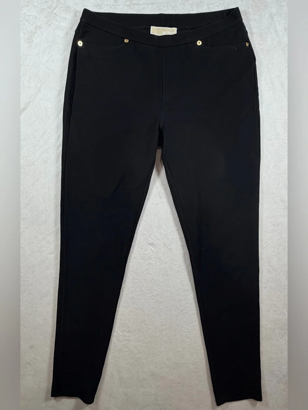 Michael Kors Size M Black Pull-On Slim Strerch Pants with Gold Logo Tag